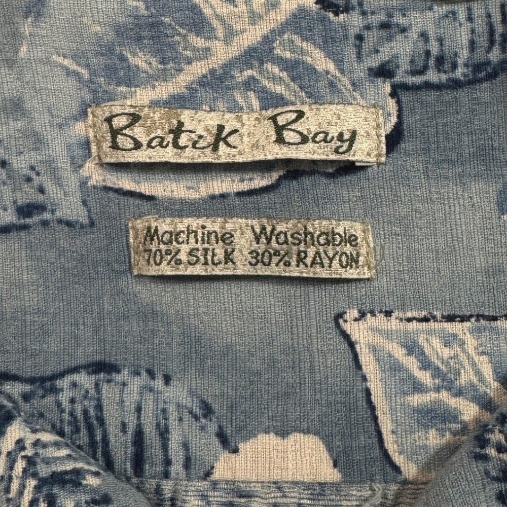 Batik Bay Shirt Blue Silk Cotton Floral Palm Tropical Beach Summer Mens‎ M